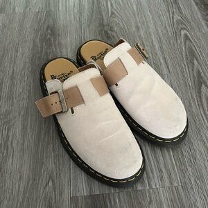 Dr. Martens Light Tan Suede Buckle Clogs